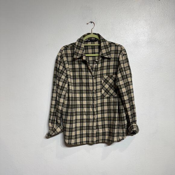 Zara Tan Plaid Flannel Button Down Shirt Sz M - Picture 2 of 12